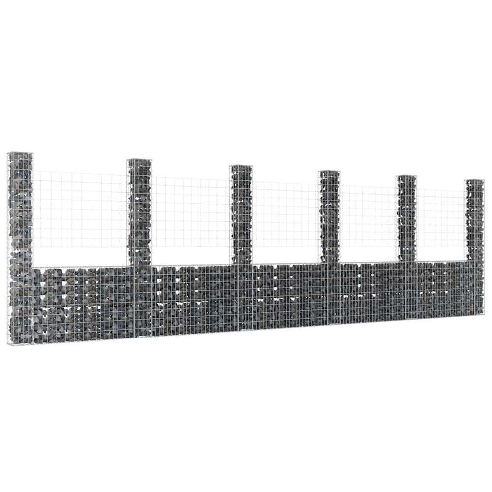 vidaXL U-Shaped Gabion Basket with 6 Pillars Iron 620x20x200 cm