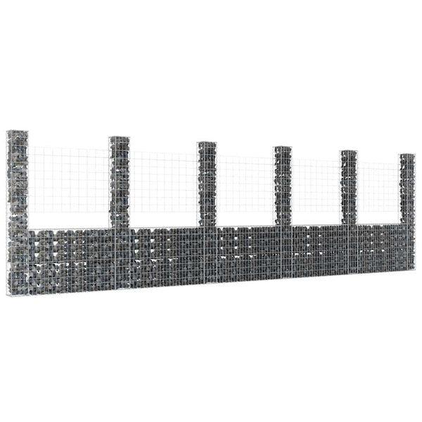 vidaXL U-Shaped Gabion Basket with 6 Pillars Iron 620x20x200 cm