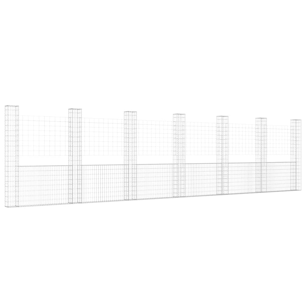 vidaXL U-Shaped Gabion Basket with 7 Pillars Iron 740x20x200 cm