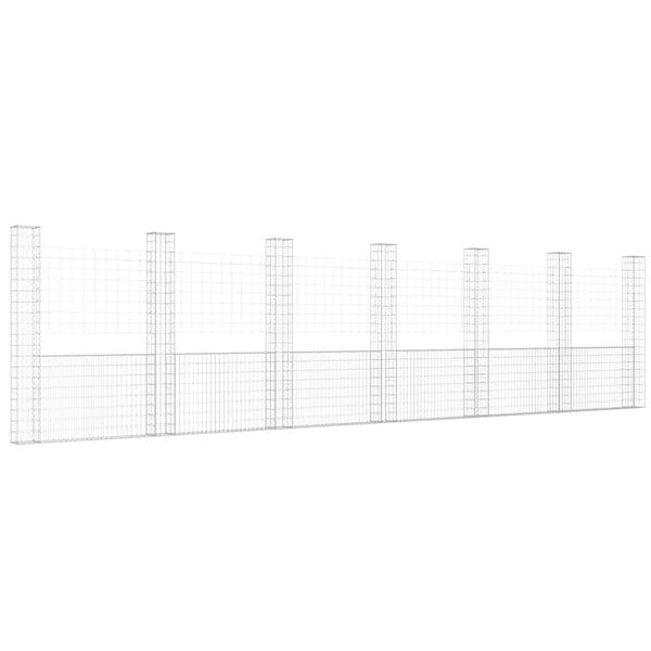 vidaXL U-Shaped Gabion Basket with 7 Pillars Iron 740x20x200 cm