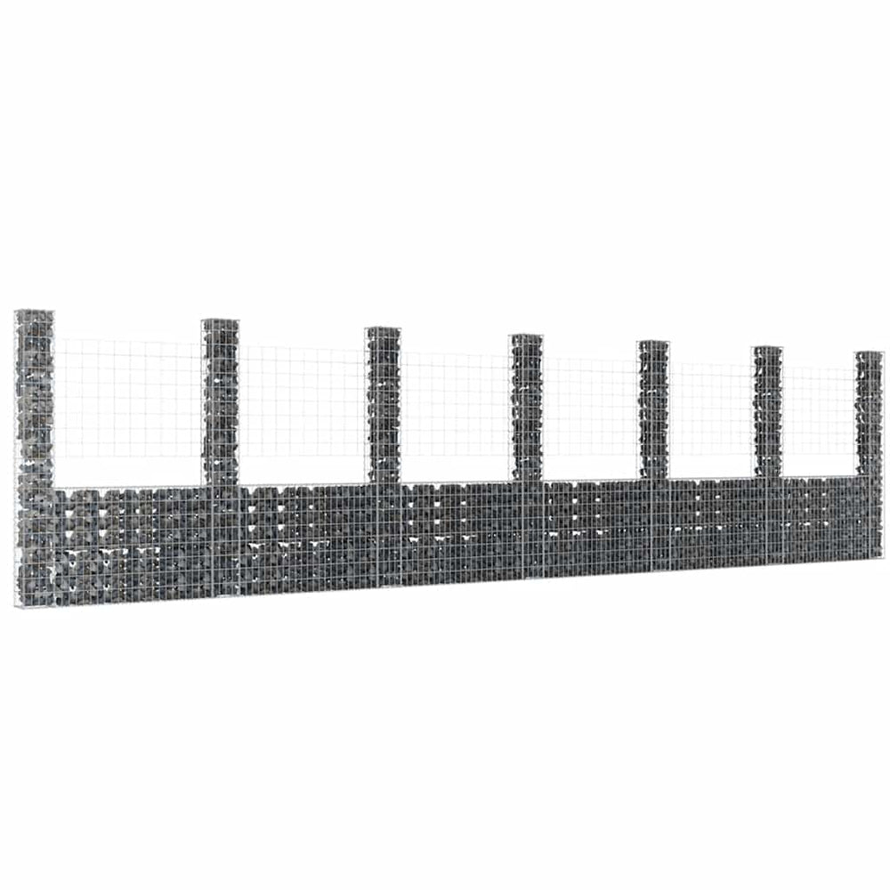 vidaXL U-Shaped Gabion Basket with 7 Pillars Iron 740x20x200 cm