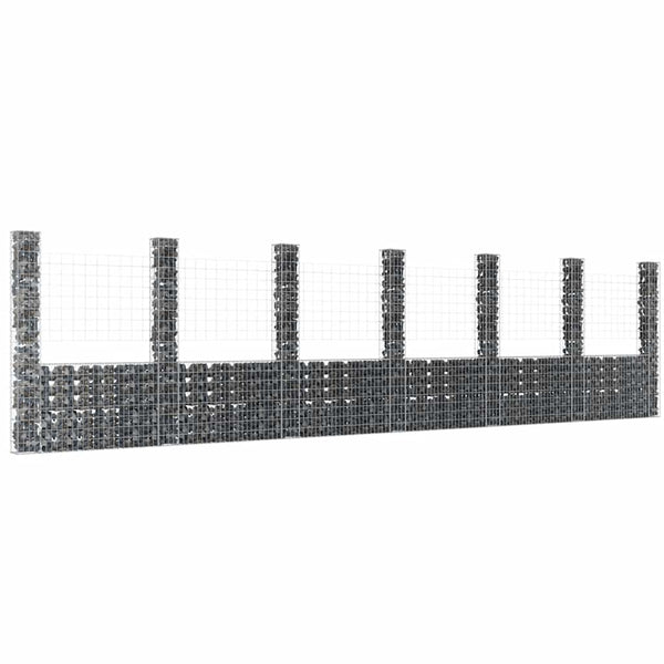vidaXL U-Shaped Gabion Basket with 7 Pillars Iron 740x20x200 cm