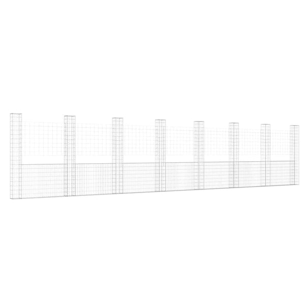 vidaXL U-Shaped Gabion Basket with 8 Posts Iron 860x20x200 cm