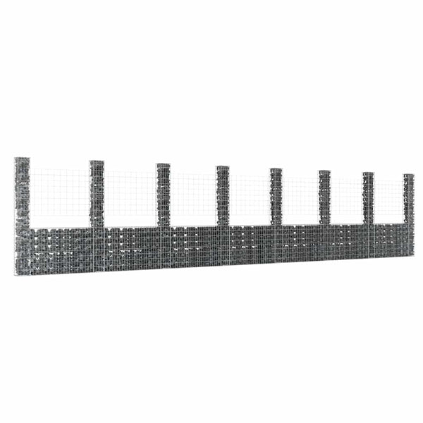 vidaXL U-Shaped Gabion Basket with 8 Posts Iron 860x20x200 cm