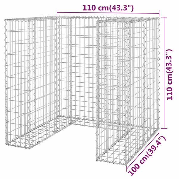 vidaXL Gabion Trash Can Enclosure Galvanized Steel 110x100x110 cm