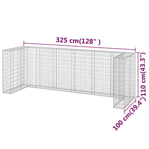 vidaXL Gabion Trash Can Enclosure Galvanized Steel 325x100x110 cm