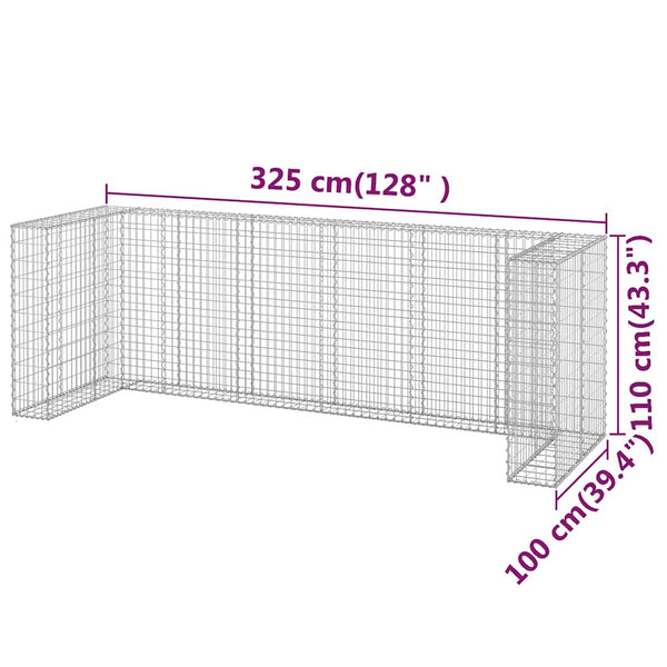 vidaXL Gabion Trash Can Enclosure Galvanized Steel 325x100x110 cm