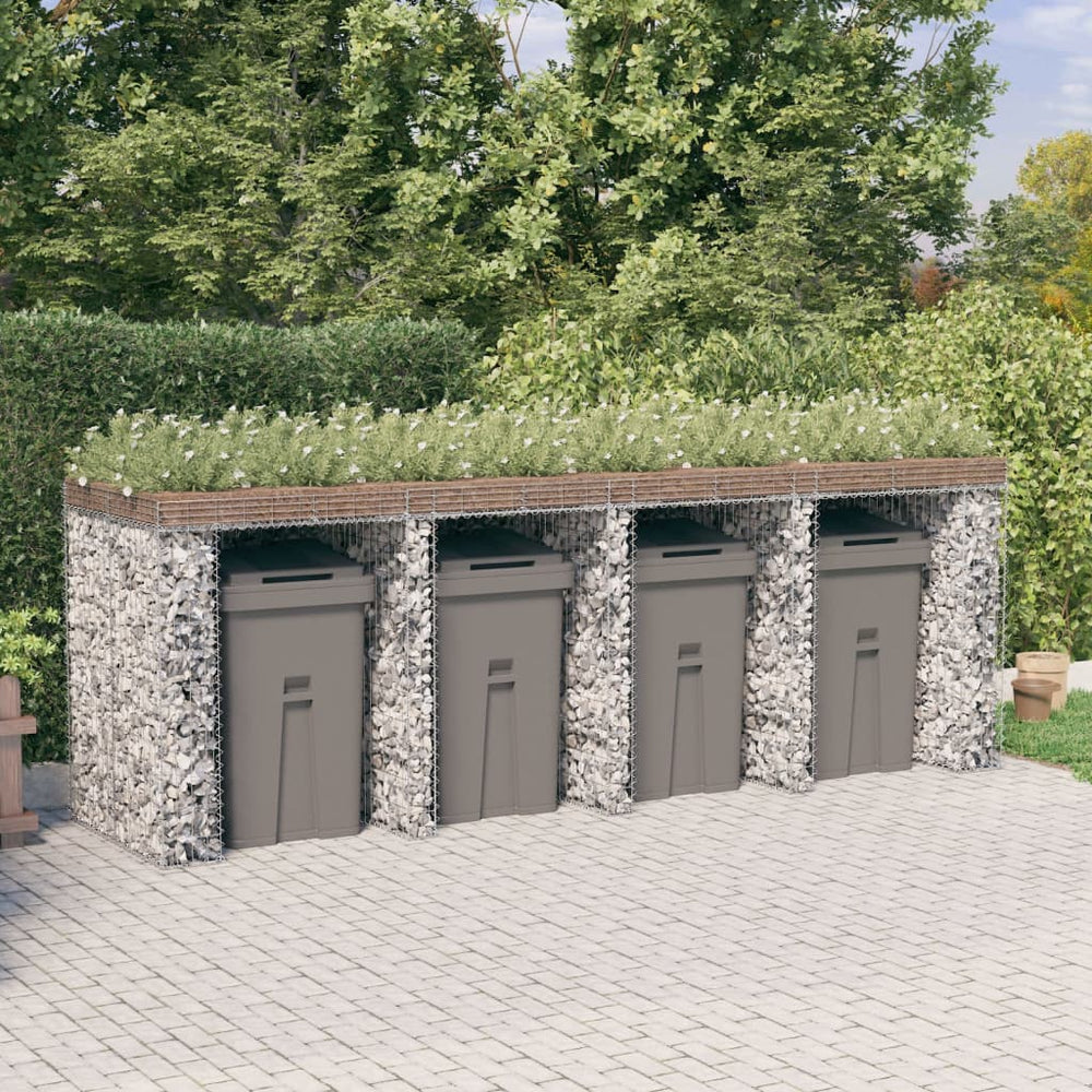 vidaXL Gabion Trash Can Enclosure 350x91x120 cm Galvanized Iron