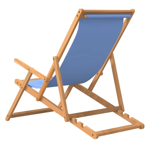 vidaXL Foldable Beach Chair Solid Teak Wood Blue