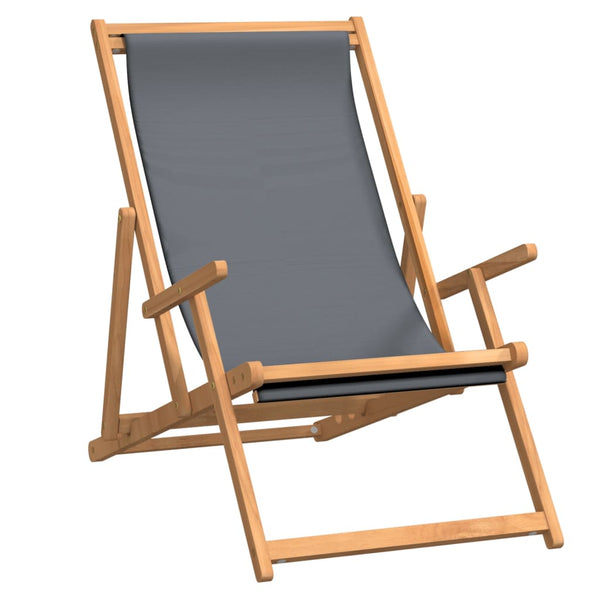 vidaXL Folding Beach Chair Solid Teak Wood Grey