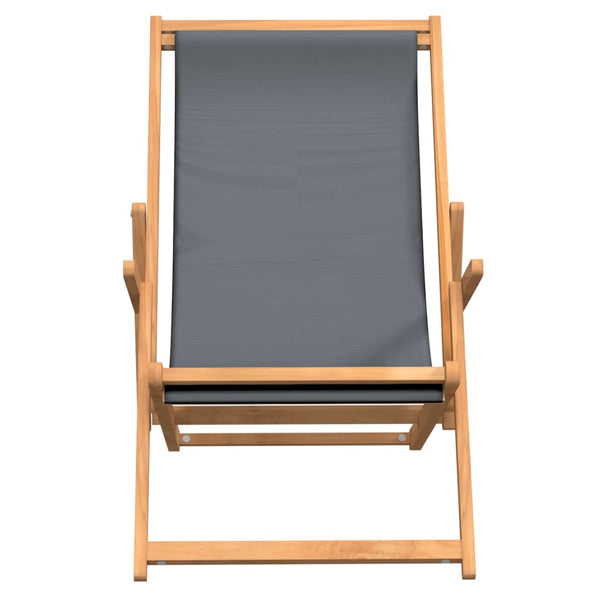 vidaXL Folding Beach Chair Solid Teak Wood Grey