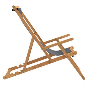 vidaXL Folding Beach Chair Solid Teak Wood Grey