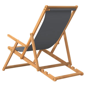 vidaXL Folding Beach Chair Solid Teak Wood Grey