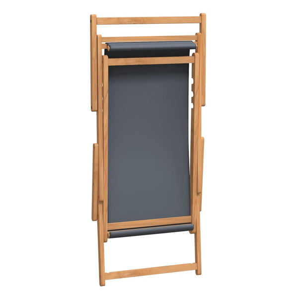 vidaXL Folding Beach Chair Solid Teak Wood Grey