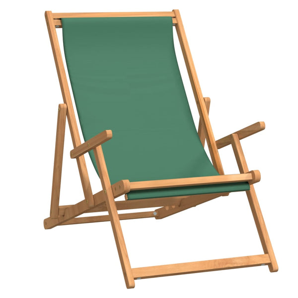 vidaXL Folding Beach Chair Solid Teak Wood Green