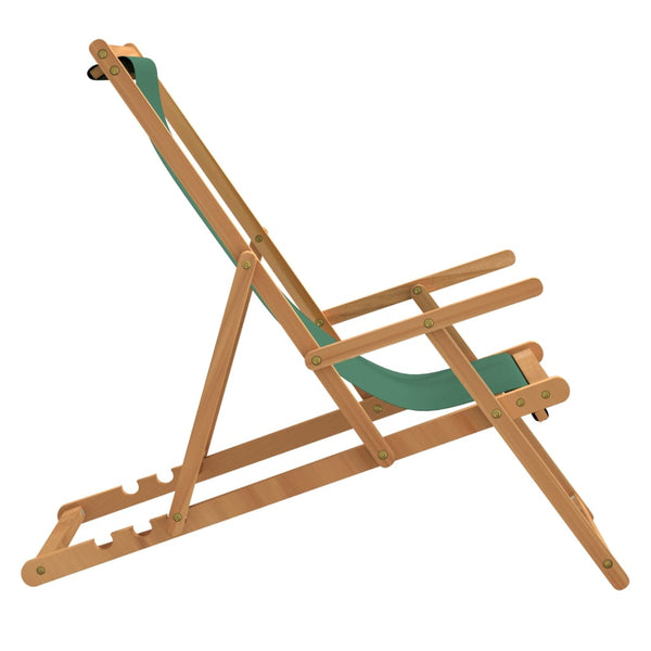 vidaXL Folding Beach Chair Solid Teak Wood Green