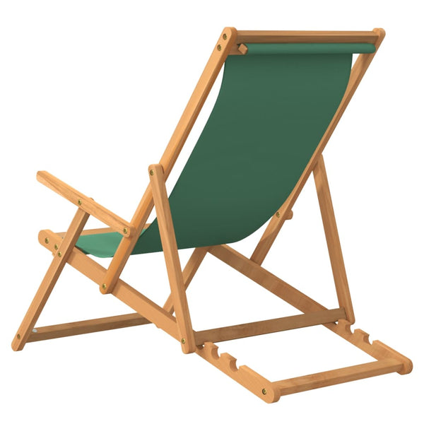 vidaXL Folding Beach Chair Solid Teak Wood Green