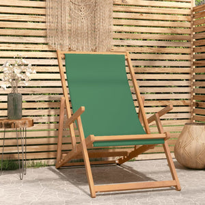 vidaXL Folding Beach Chair Solid Teak Wood Green