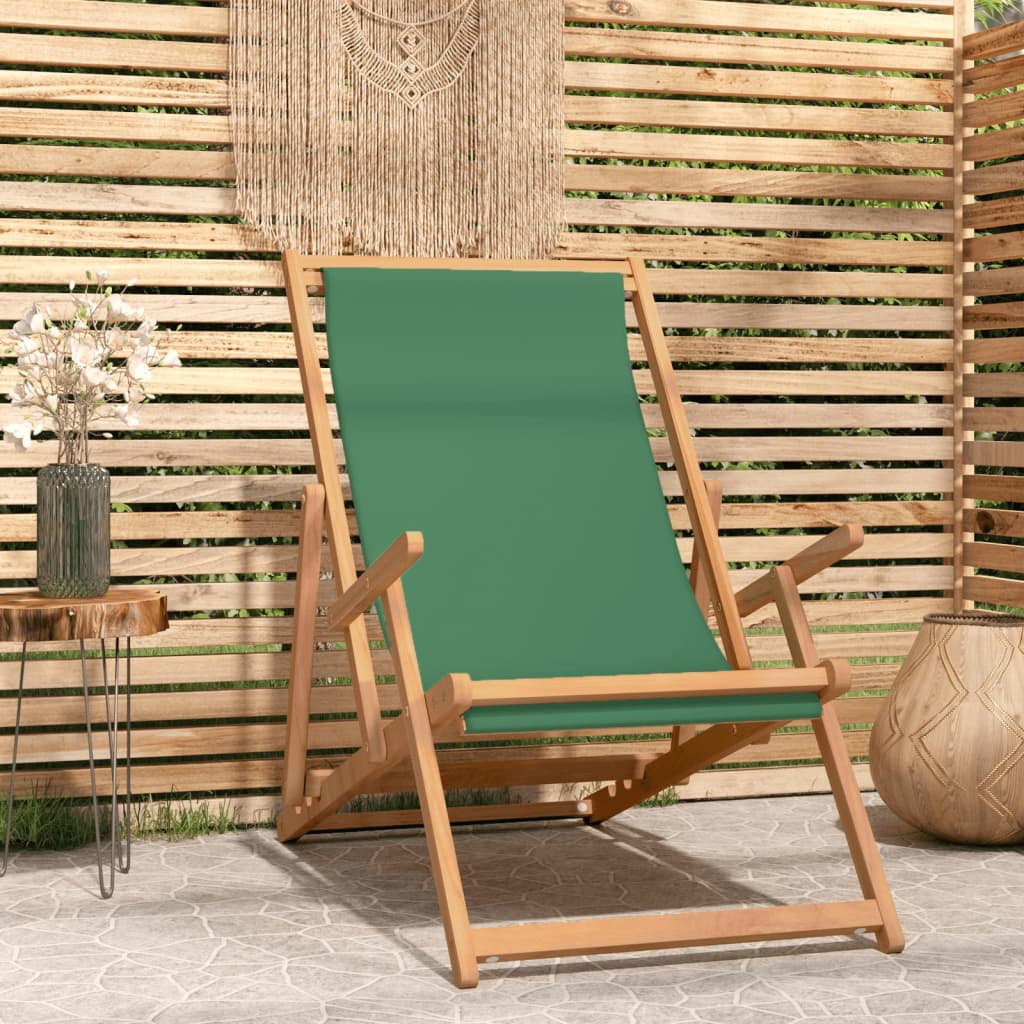 vidaXL Folding Beach Chair Solid Teak Wood Green