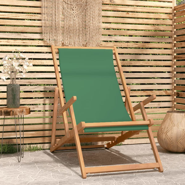 vidaXL Folding Beach Chair Solid Teak Wood Green