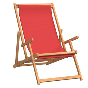 vidaXL Folding Beach Chair Solid Teak Wood Red