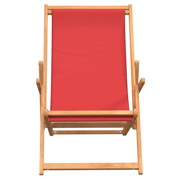vidaXL Folding Beach Chair Solid Teak Wood Red