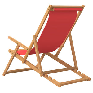 vidaXL Folding Beach Chair Solid Teak Wood Red
