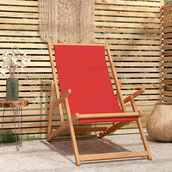 vidaXL Folding Beach Chair Solid Teak Wood Red