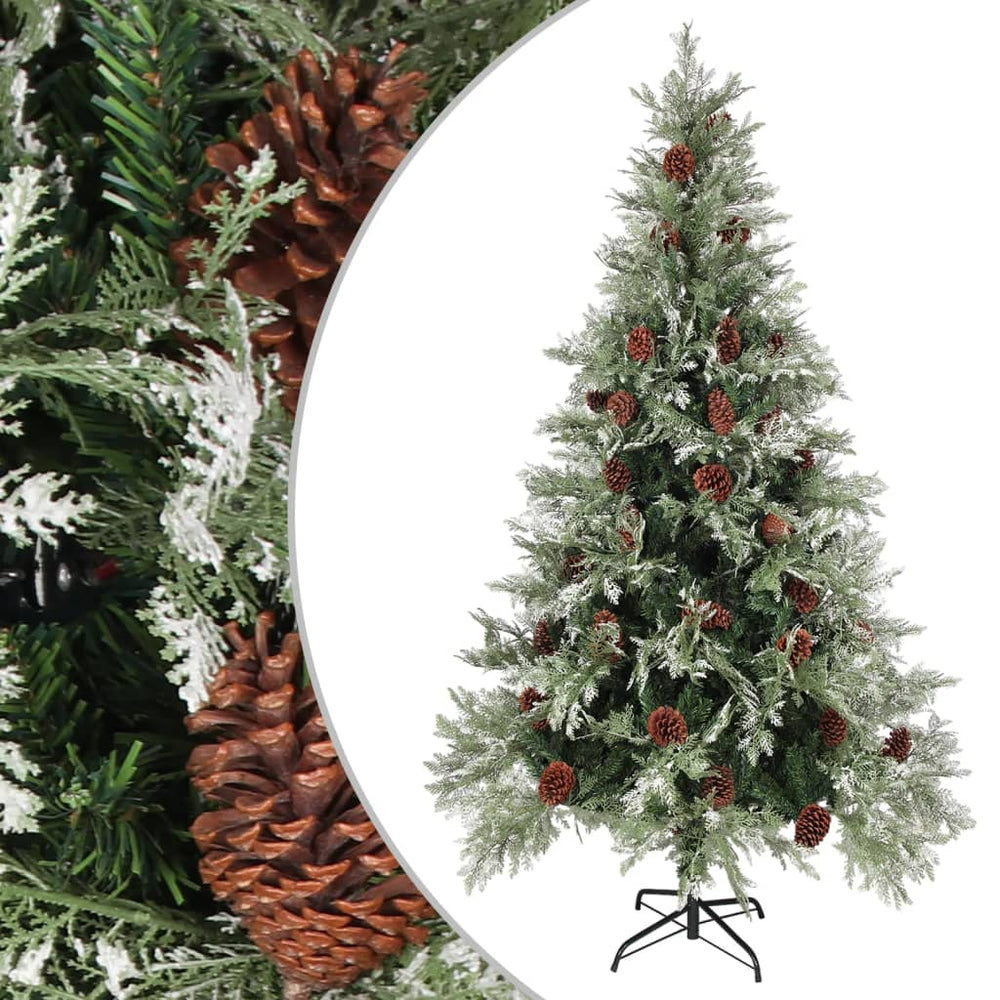 vidaXL Christmas Tree with Cones Green and White 195 cm PVC & PE