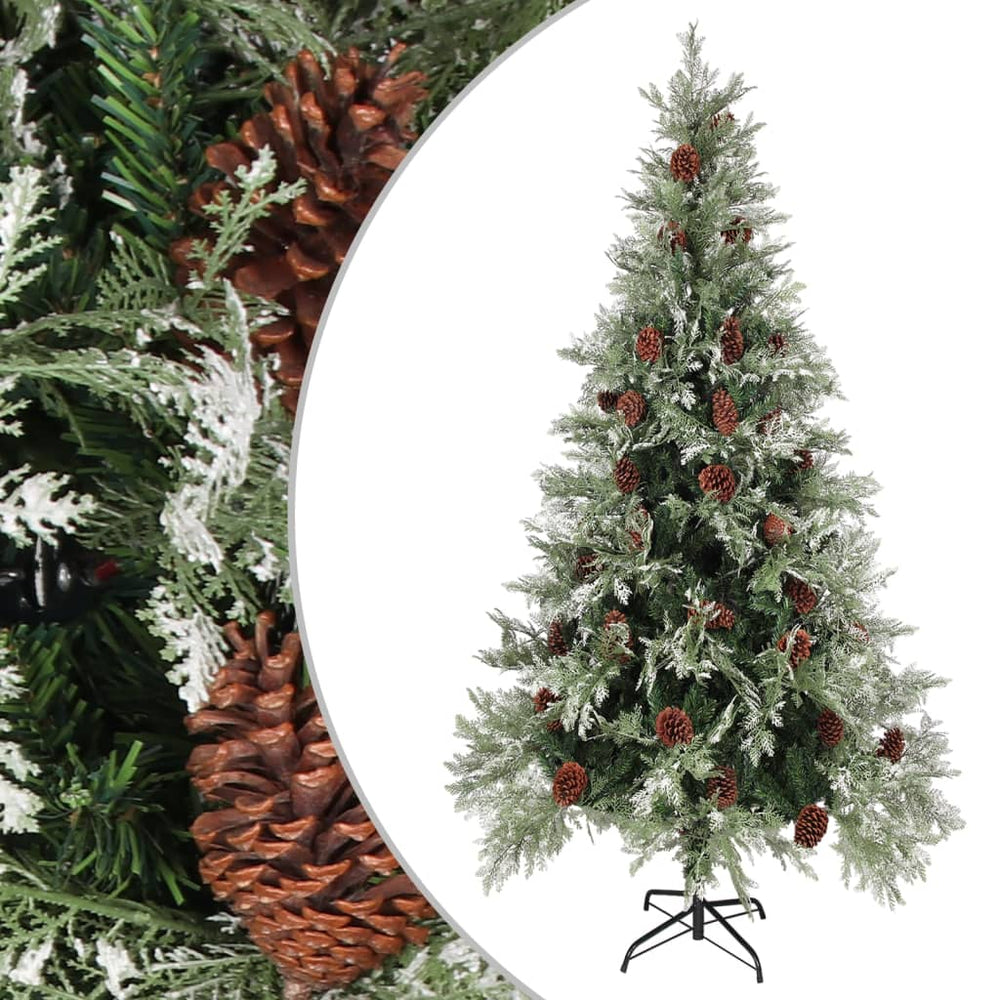 vidaXL Christmas Tree with Cones Green and White 225 cm PVC & PE