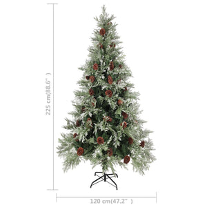 vidaXL Christmas Tree with Cones Green and White 225 cm PVC & PE