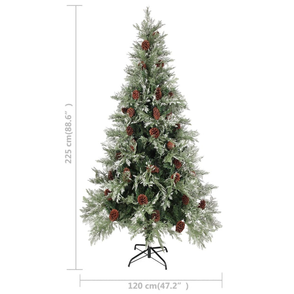 vidaXL Christmas Tree with Cones Green and White 225 cm PVC & PE