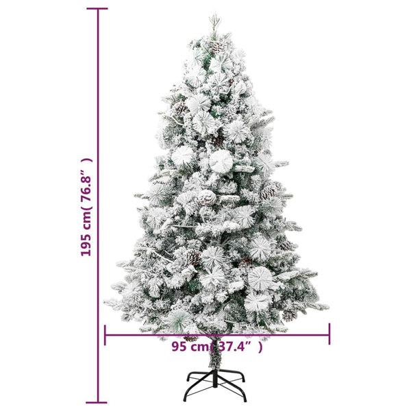 vidaXL Christmas Tree with Lights, Snow and Cones 195 cm PVC&PE