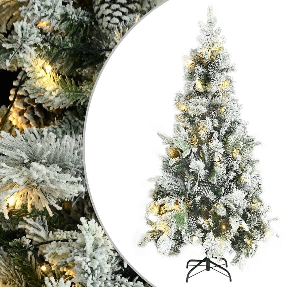 vidaXL Christmas Tree with Lights, Snow and Cones 225 cm PVC&PE