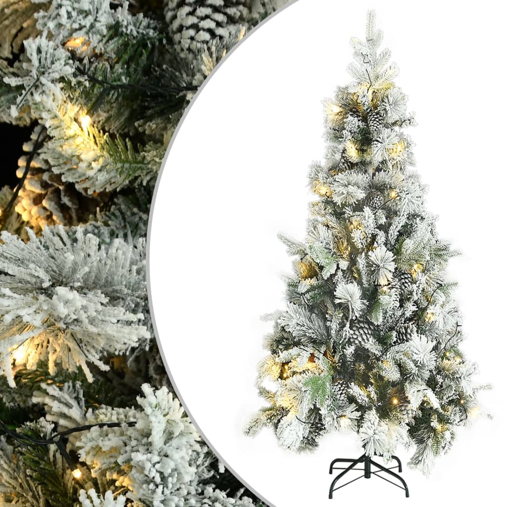vidaXL Christmas Tree with Lights, Snow and Cones 225 cm PVC&PE