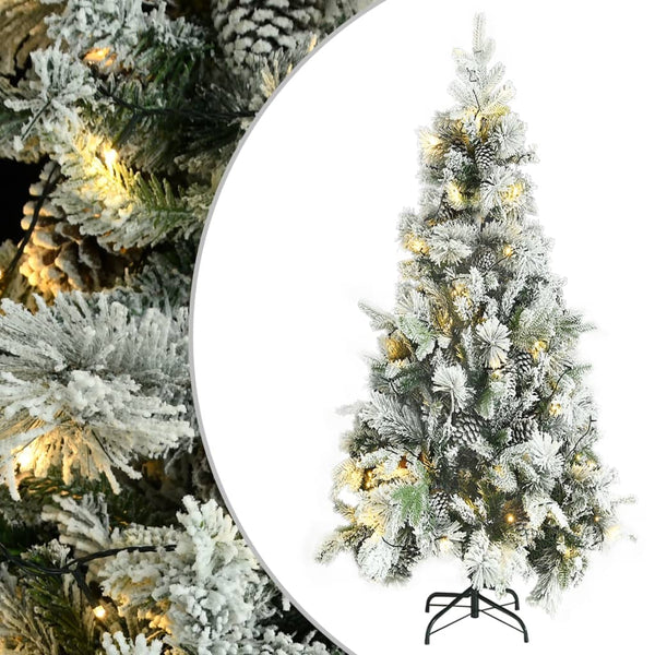 vidaXL Christmas Tree with Lights, Snow and Cones 225 cm PVC&PE