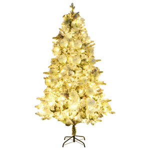 vidaXL Christmas Tree with Lights, Snow and Cones 225 cm PVC&PE