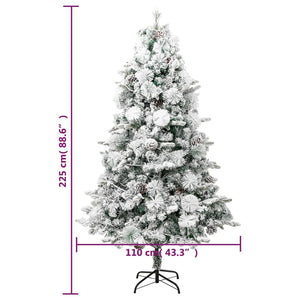 vidaXL Christmas Tree with Lights, Snow and Cones 225 cm PVC&PE