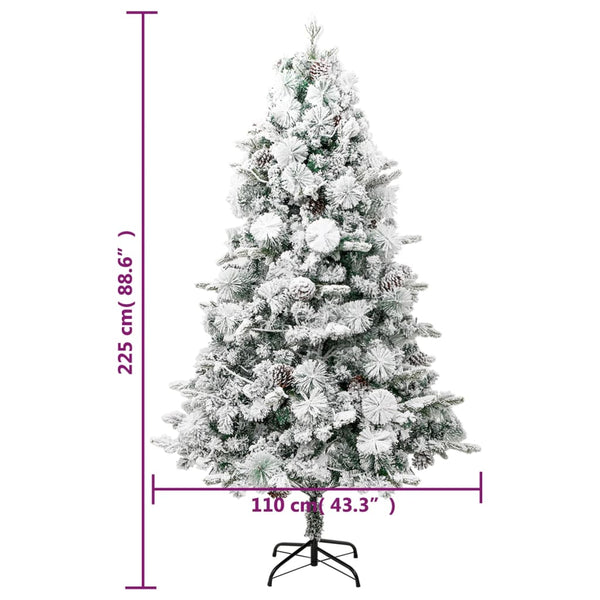 vidaXL Christmas Tree with Lights, Snow and Cones 225 cm PVC&PE