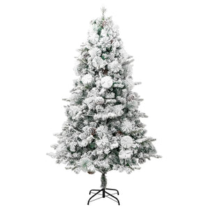 vidaXL Christmas Tree with Lights, Snow and Cones 225 cm PVC&PE
