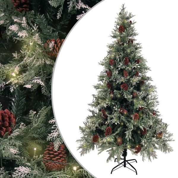 vidaXL Christmas Tree with Lights and Pine Cones 195 cm PVC&PE
