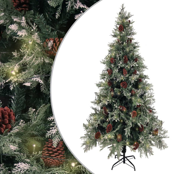 vidaXL Christmas Tree with Lights and Pine Cones 225 cm PVC&PE