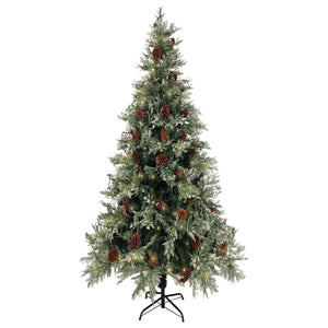 vidaXL Christmas Tree with Lights and Pine Cones 225 cm PVC&PE