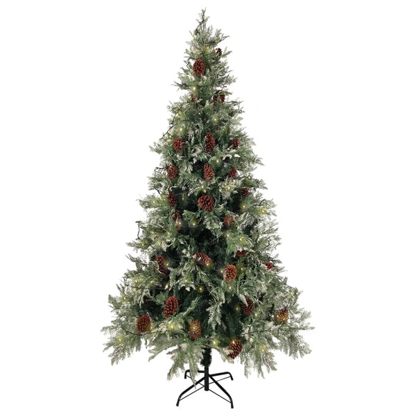vidaXL Christmas Tree with Lights and Pine Cones 225 cm PVC&PE