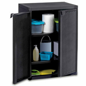 vidaXL Garden Storage Cabinet Black 65x45x88 cm PP Rattan Look