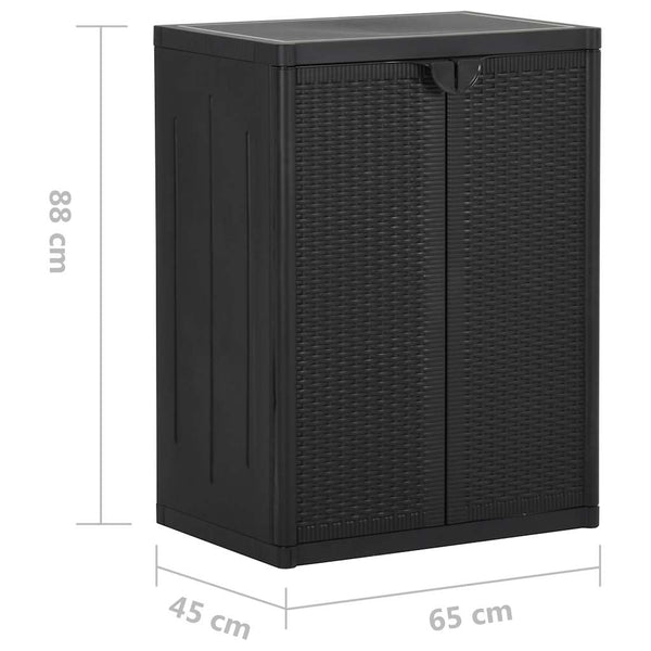 vidaXL Garden Storage Cabinet Black 65x45x88 cm PP Rattan Look