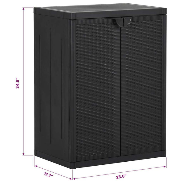 vidaXL Garden Storage Cabinet Black 65x45x88 cm PP Rattan Look