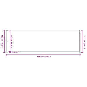 vidaXL Retractable Side Awning 180x600 cm Brown