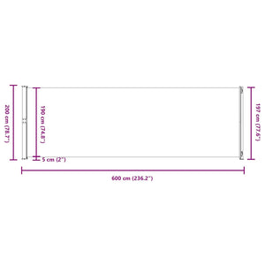 vidaXL Retractable Side Awning 200x600 cm Black