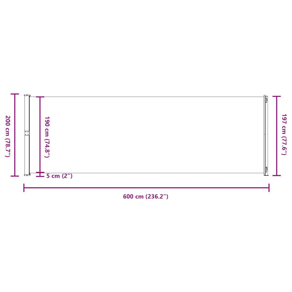 vidaXL Retractable Side Awning 200x600 cm Grey